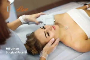 Woman having Hi-Fu to reduce wrinkles Beccles.