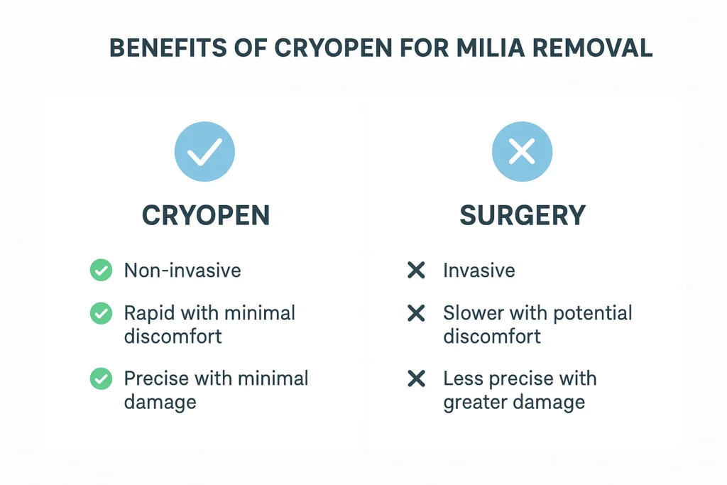 Benefits of cryopen for milia removal Beccles compared to surgical treatments.