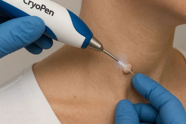 Person receiving cryotherapy Beccles for skin tag removal