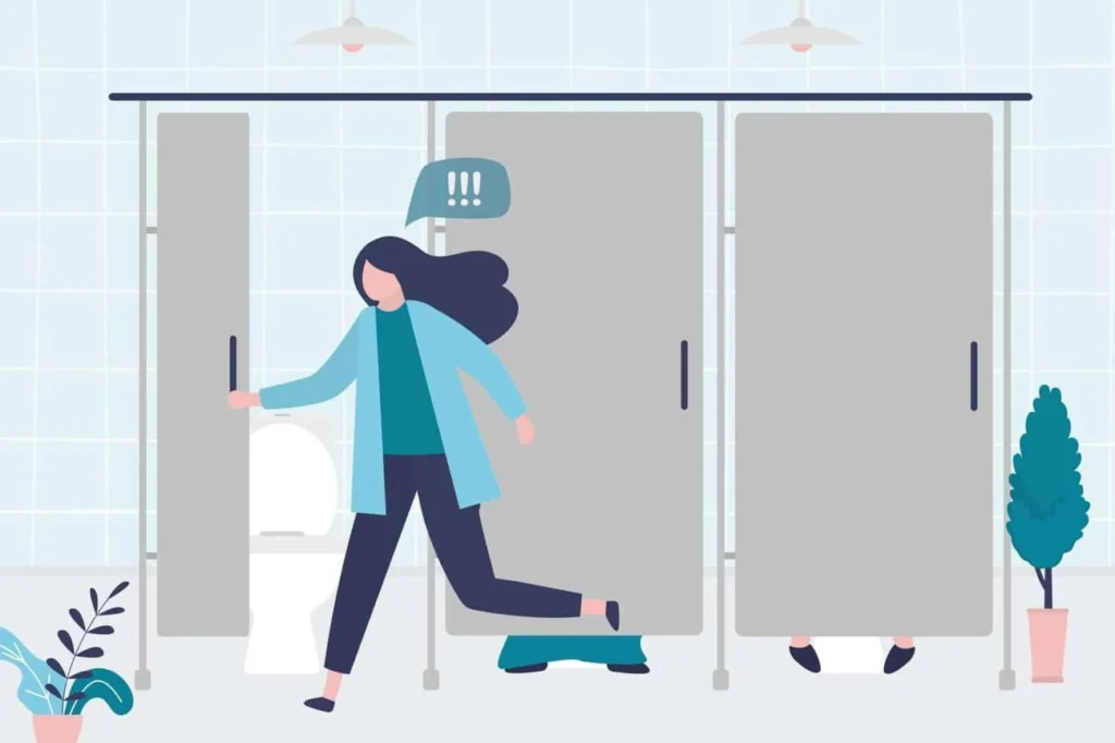 graphic of Urine incontinence Beccles woman running to the toilet.
