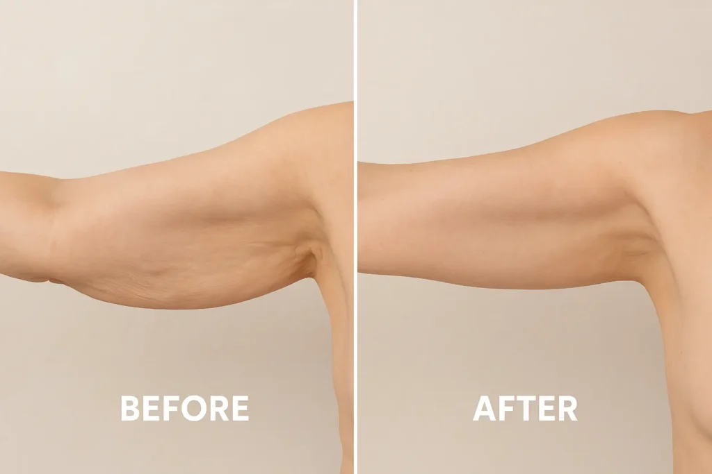 Picture of LA LIPO Beccles before and after results of skin tightening treatment on the upper arms.